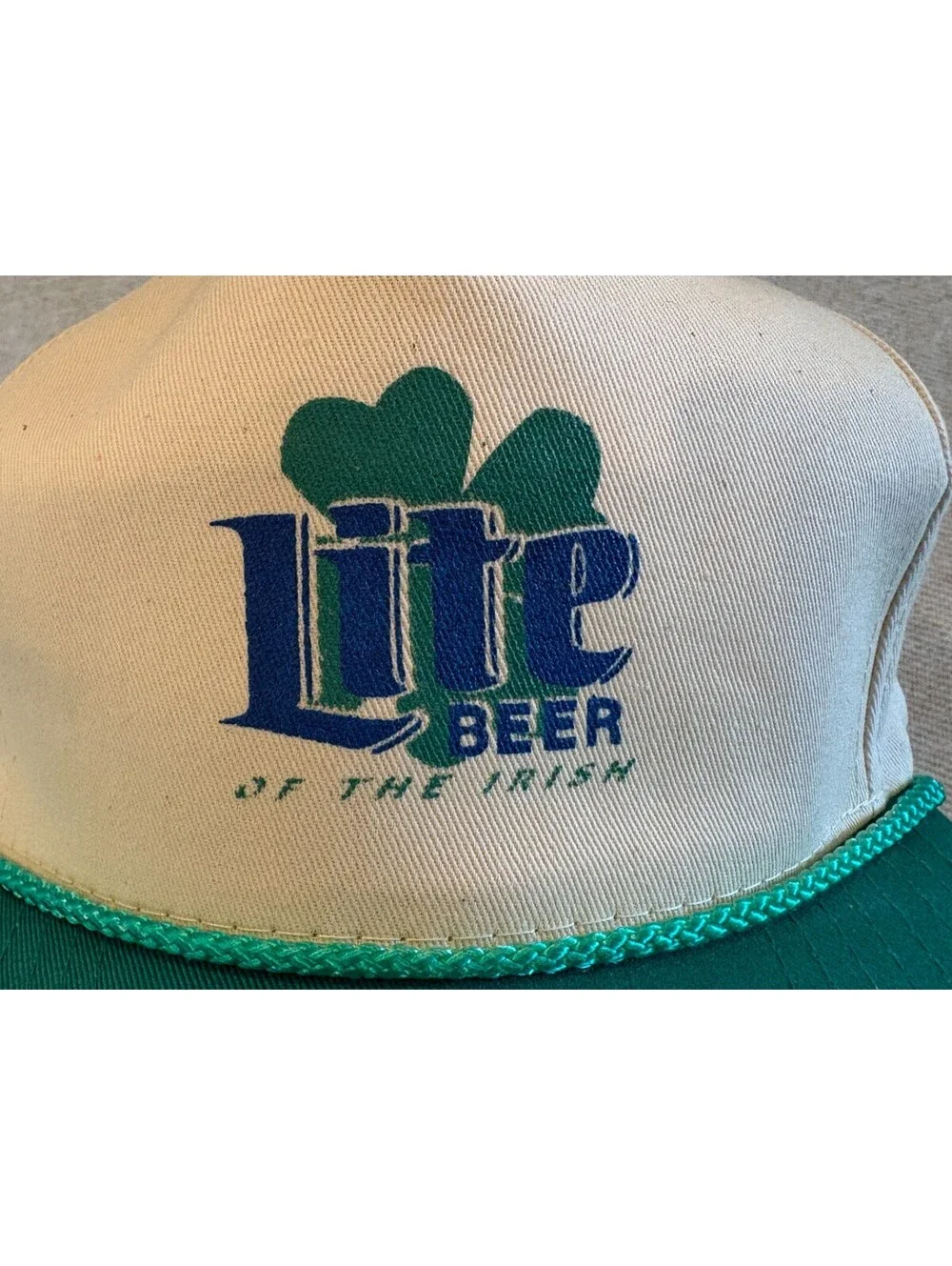Vintage Miller Lite Beer of the Irish Snapback Hat Shamrock St Patricks Rope